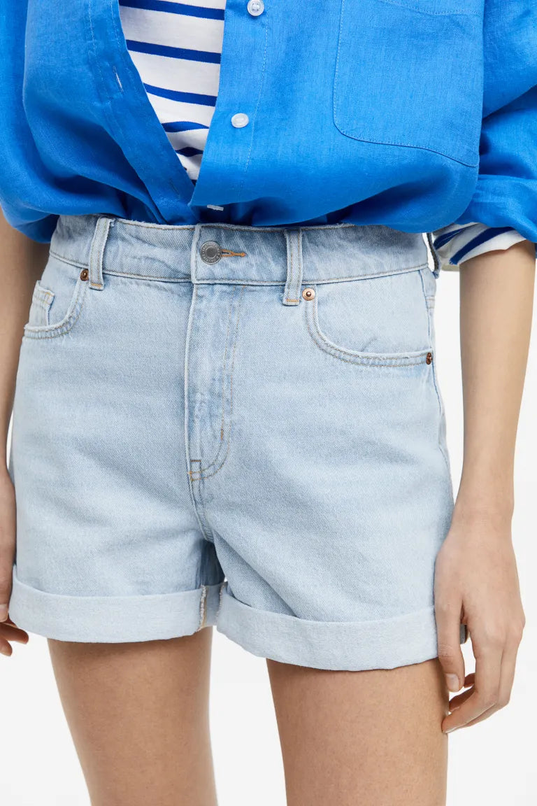 Mom H&M high denim shorts, light blue denim