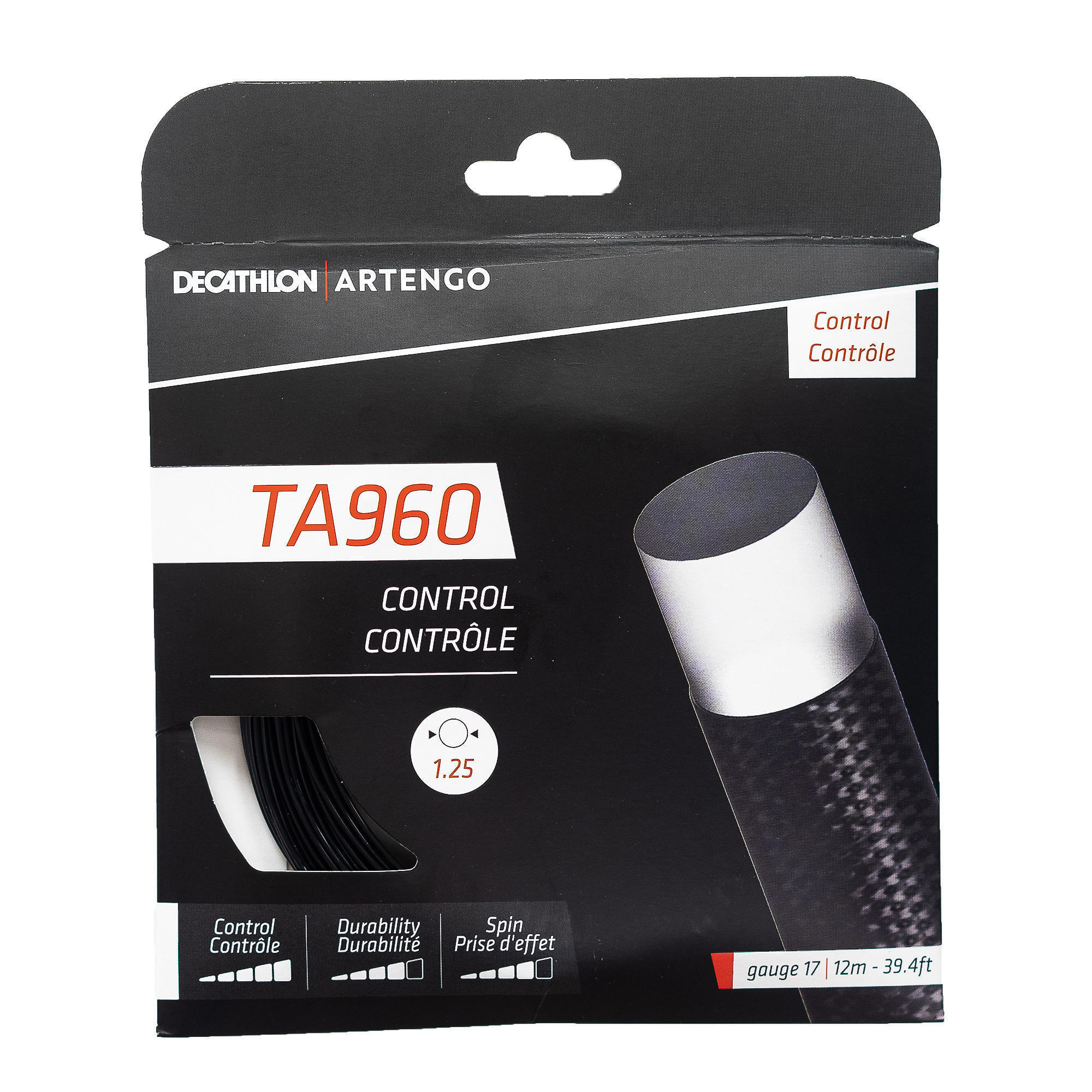 خيط تنس TA 960 Control 1.25 مم أحادي اللون أسود من ARTENGO