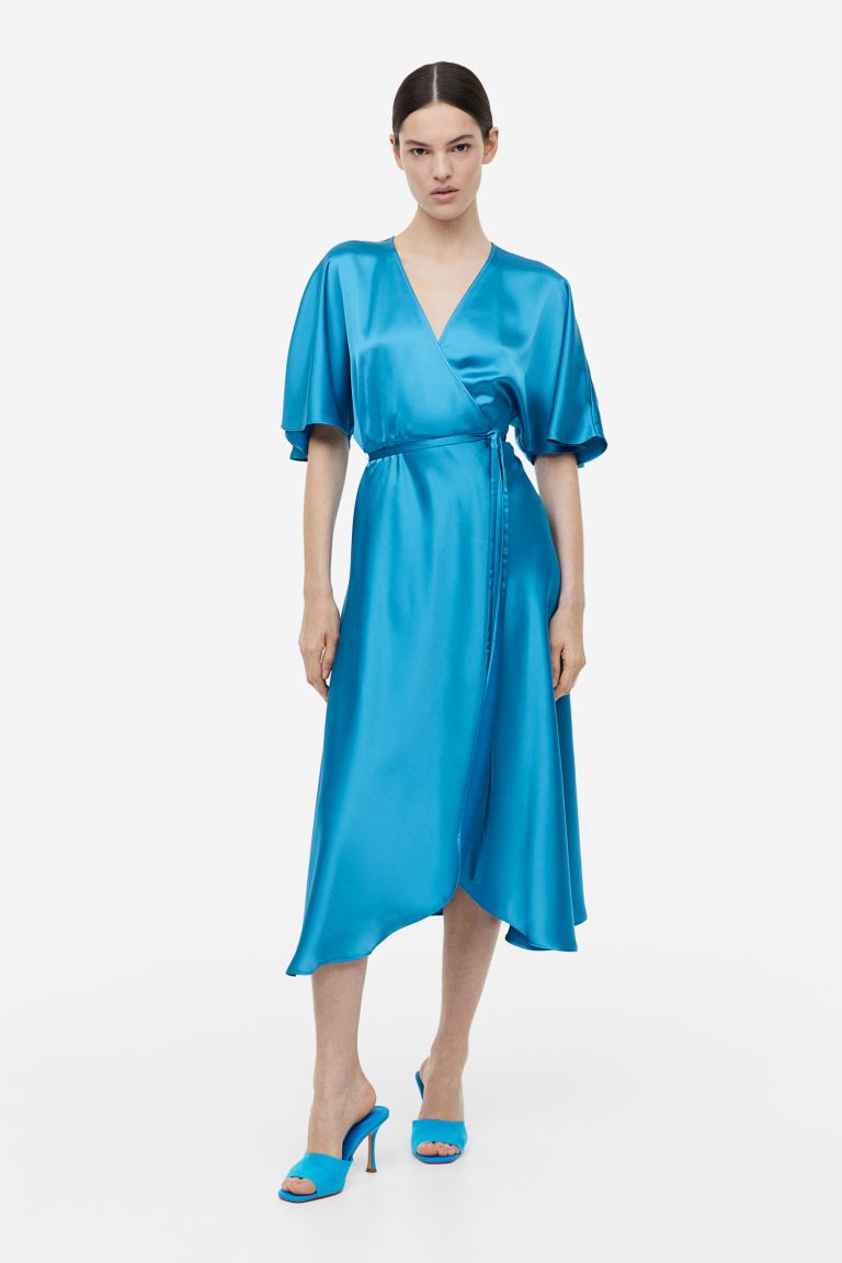 H&M satin wrap dress, blue