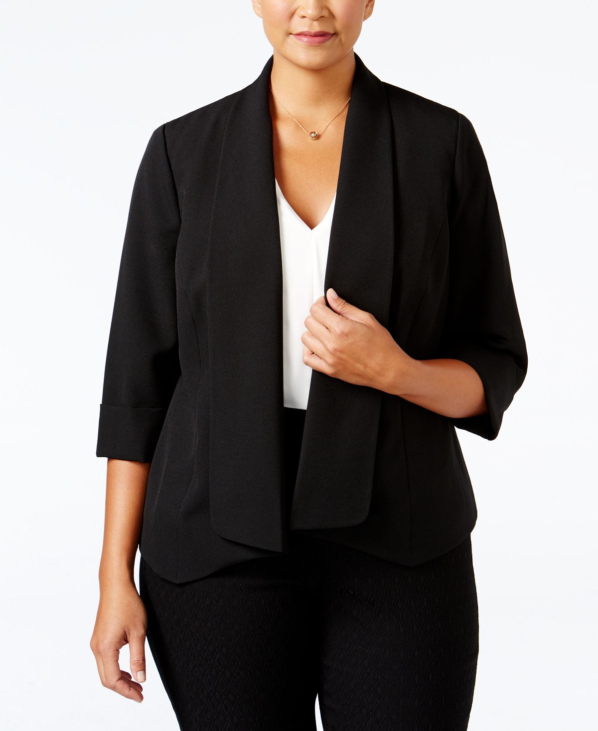 Plus Size Soft Open Front Blazer Kasper, Black