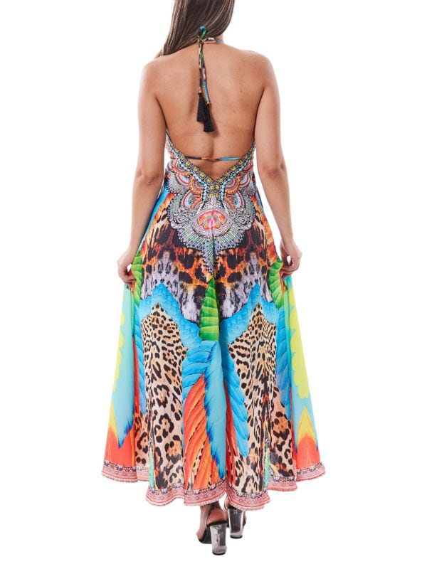 Ranee's Printed Halter Dress, Blue