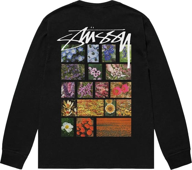 Stussy Flower Grid Pigment Dyed Long-Sleeve Tee 'Black', black