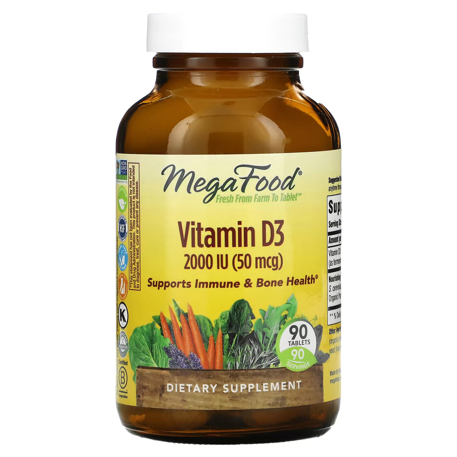 MegaFood, Vitamin D3, 2000 IU, 90 Tablets