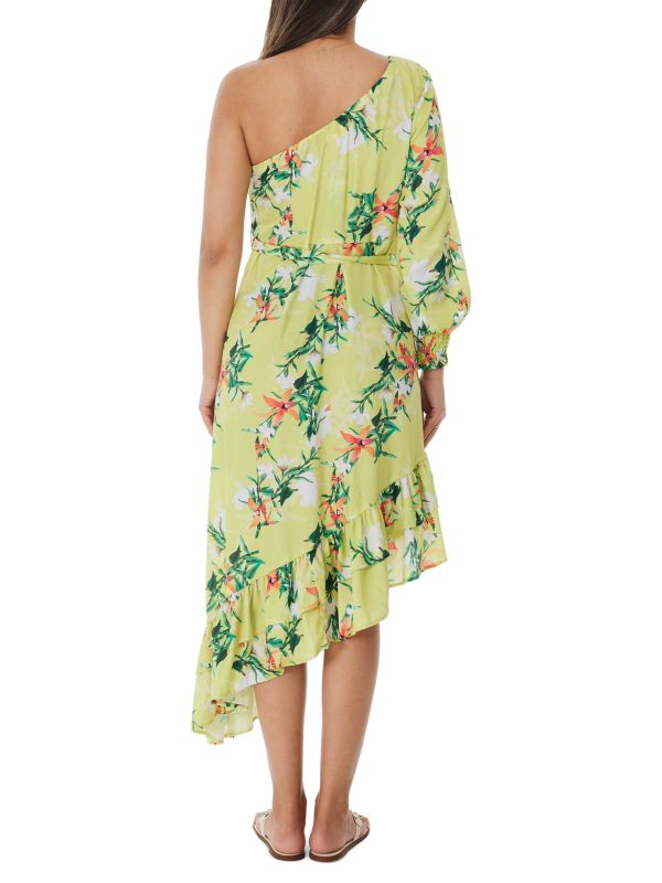 Ranee's Lime green asymmetrical one-shoulder floral dress