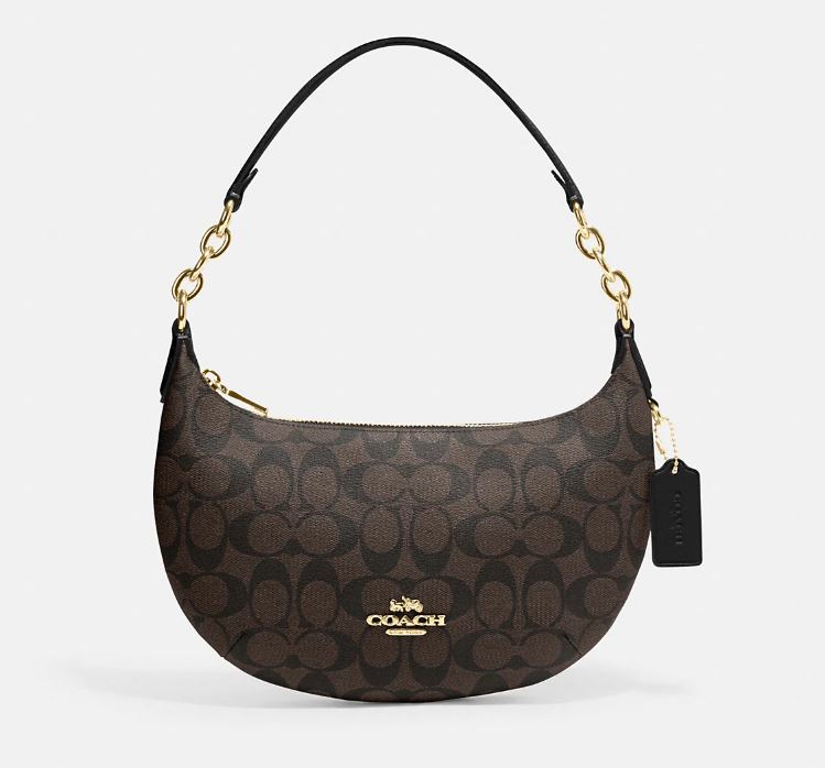 Coach Outlet Payton In Signature Canvas Hobo Bag, Black/Gold