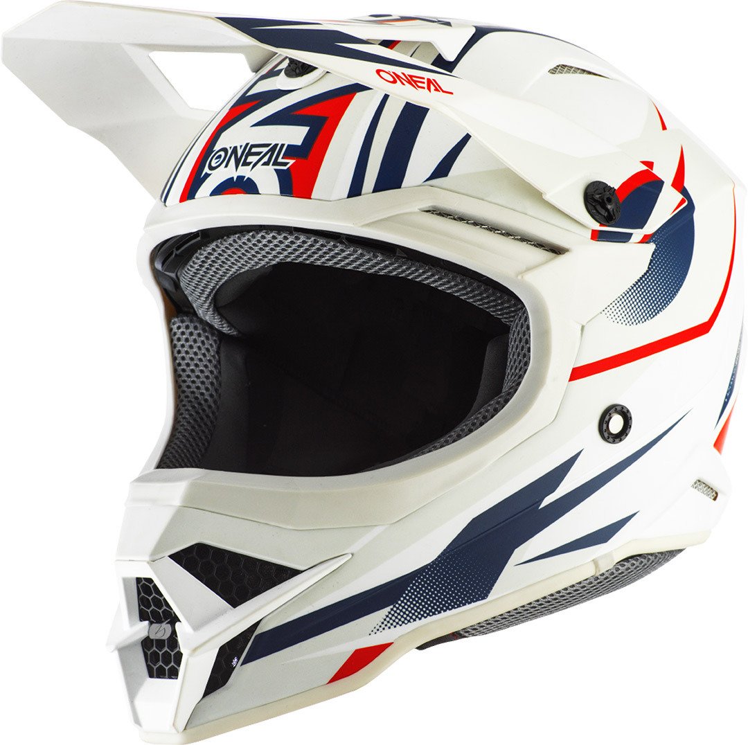 Oneal 3Series Riff 2.0 Motocross Helmet, White/Blue/Red