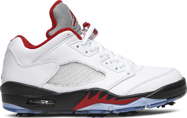 Air Jordan 5 Low Golf Fire Red Cleats, White