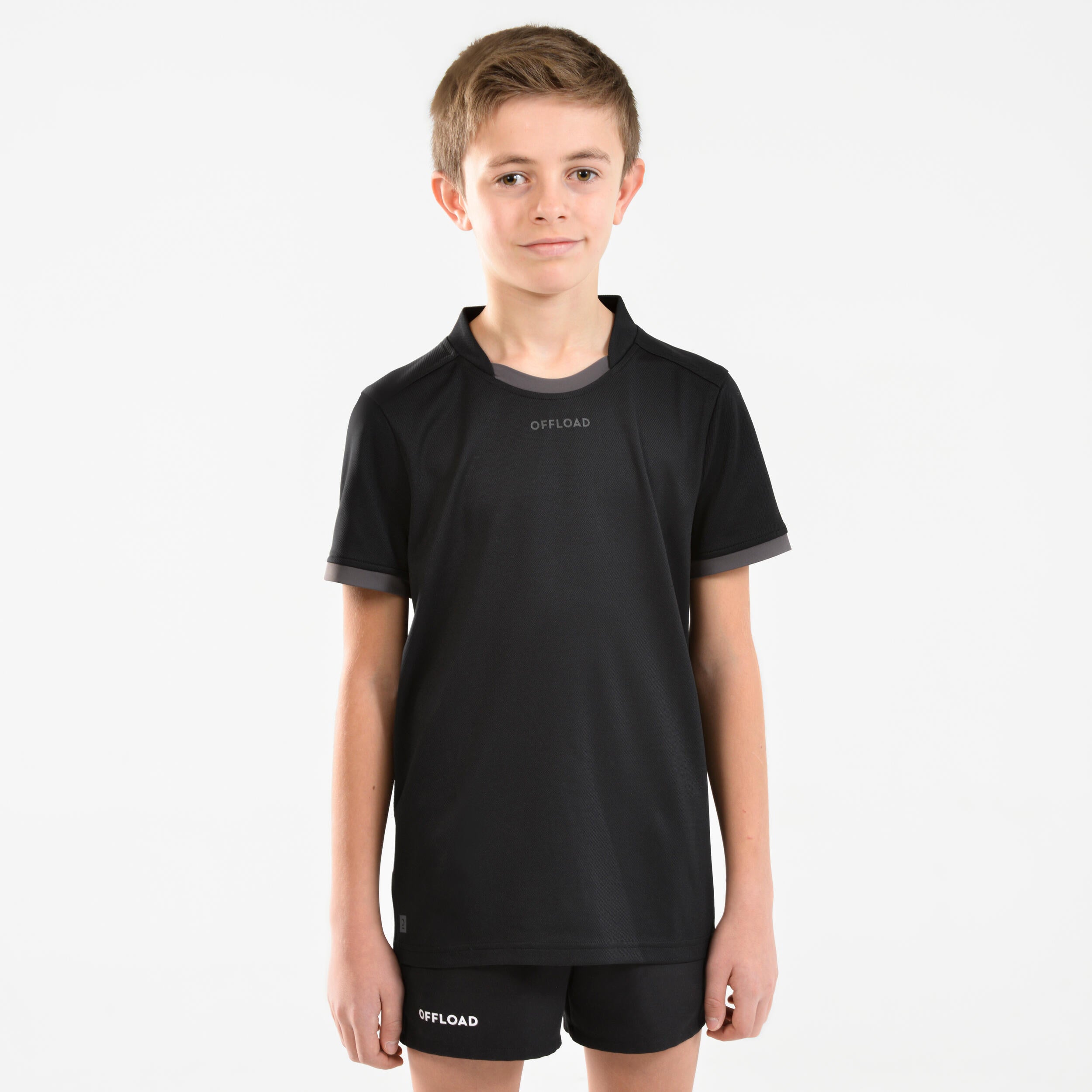 Rugby shirt with short sleeves R100 children's black OFFLOAD black/gray anthracite