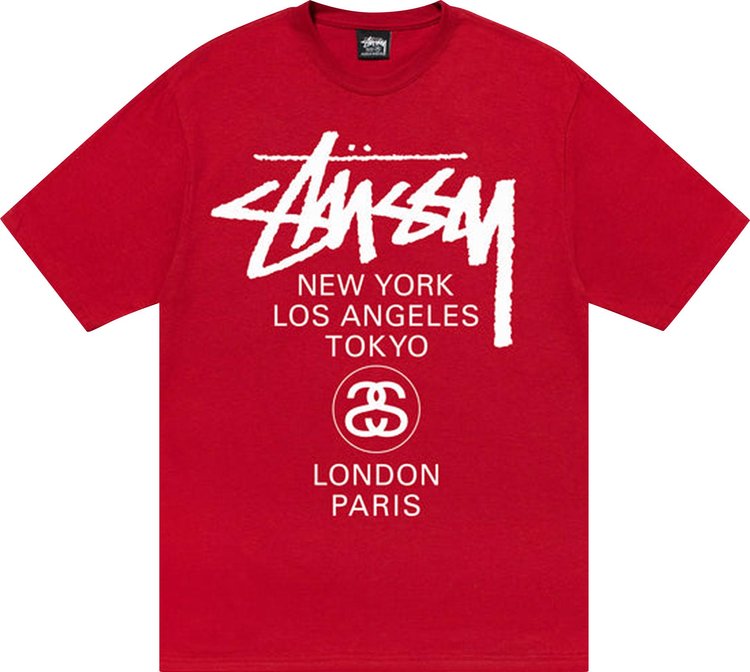 Stussy World Tour Tee 'Dark Red', red