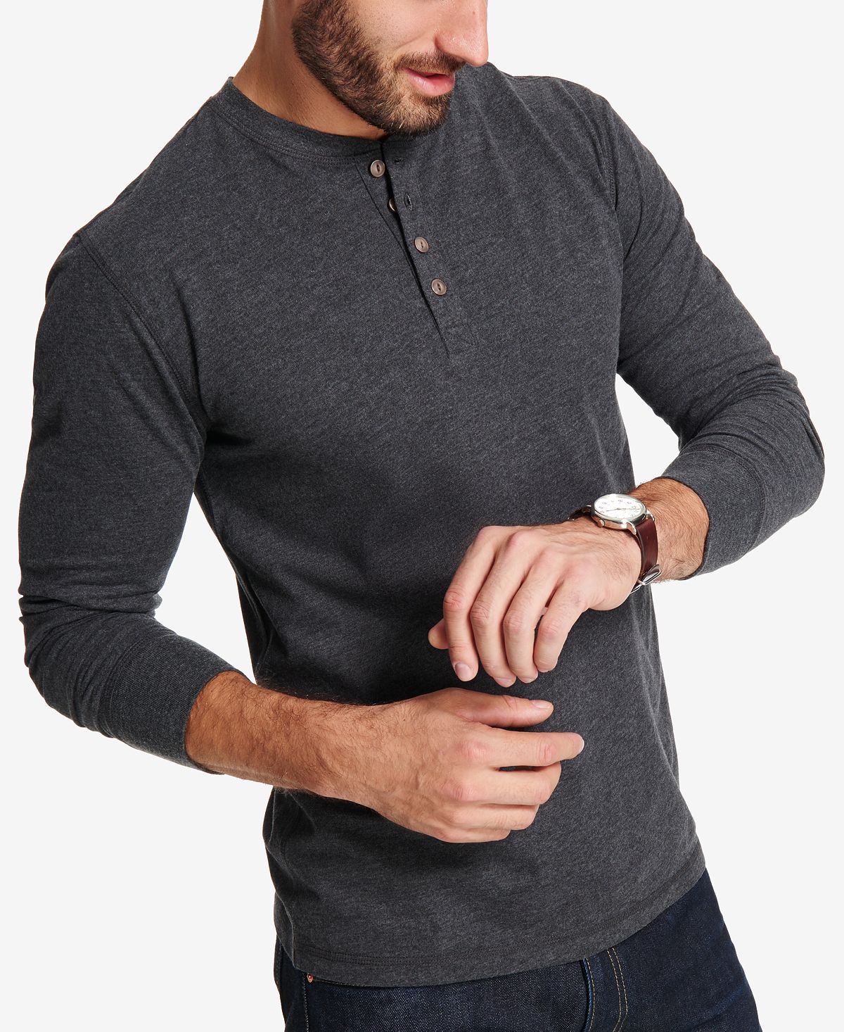 تي شيرت رجالي من قماش الجيرسي غير اللامع بأكمام طويلة ومقاوم للطقس من Henley Vintage، متعدد الألوان