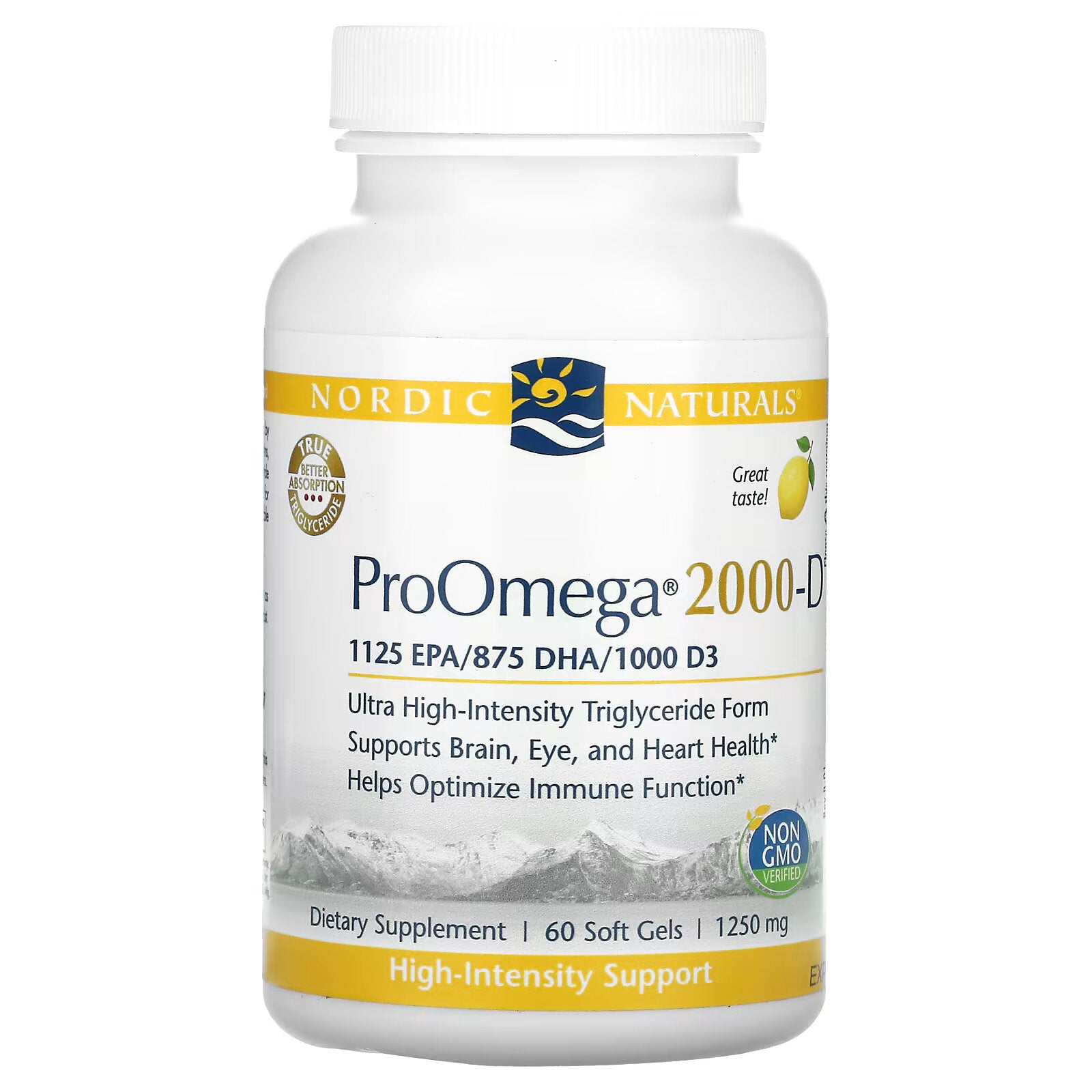 Nordic Naturals، ProOmega 2000-D، ليمون، 1250 مجم، 60 كبسولة هلامية