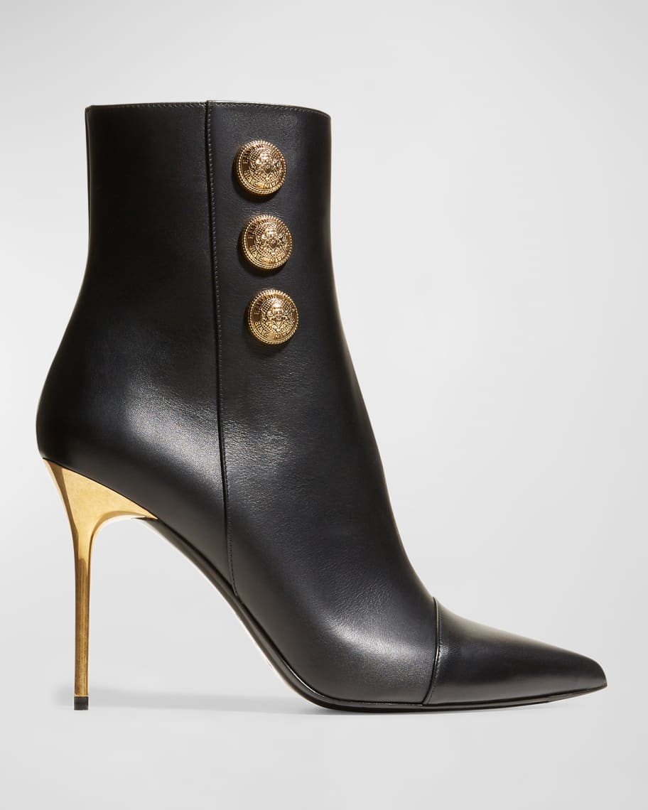 Roni Metallic Calfskin Heel Booties Balmain