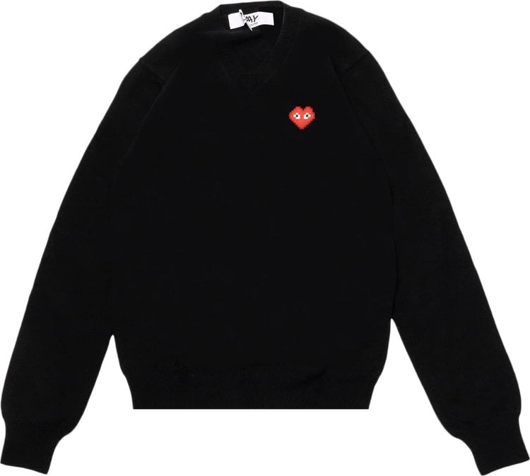 Comme des Garçons PLAY Heart V Neck Pullover 'Black', black