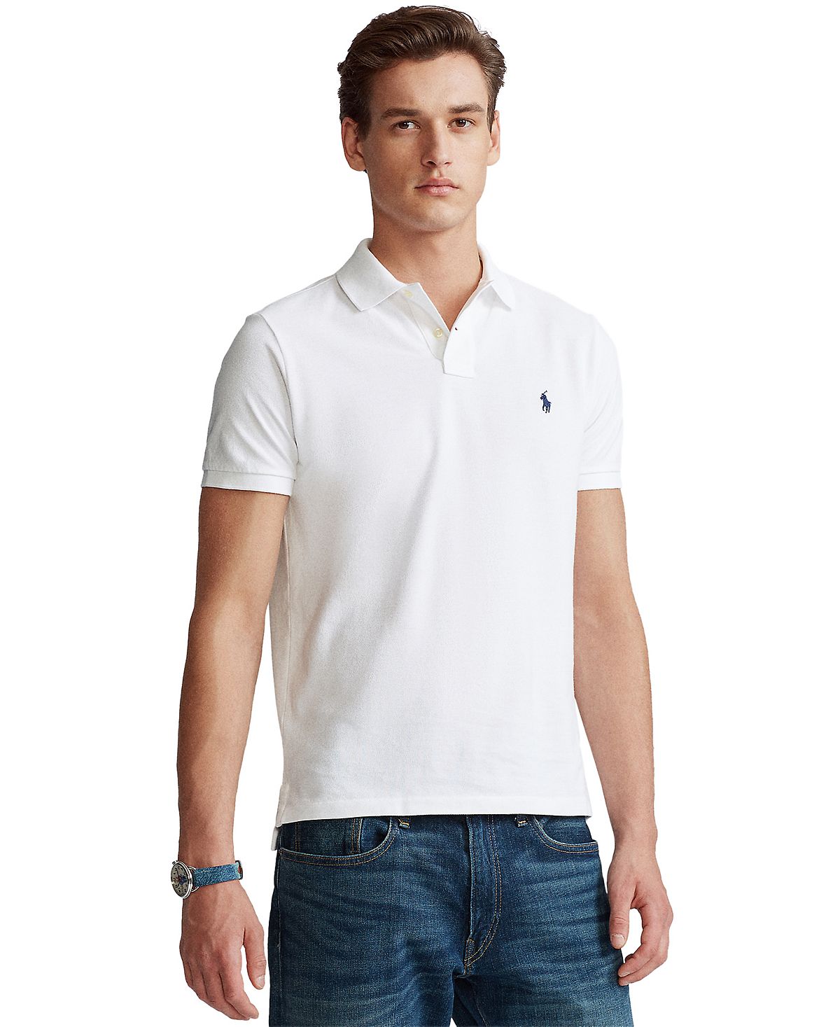 Polo Ralph Lauren Men's Slim Fit Mesh Custom Polo Shirt, White