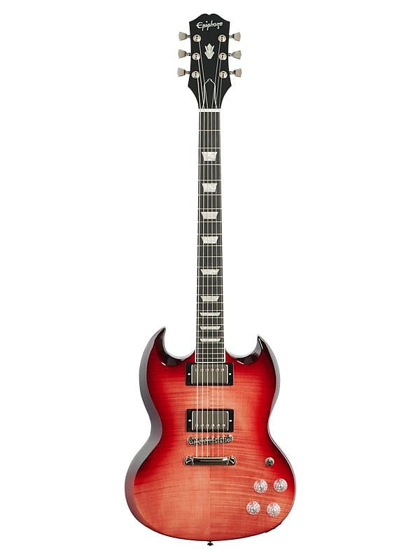 جيتار Epiphone Exclusive Run SG Modern Figured باللون الأحمر Trans EISMF TRFNH3