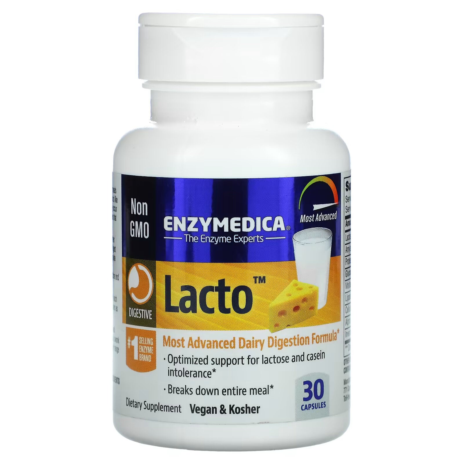 Enzymedica, Lacto, latest generation dairy digestion formula 30 capsules