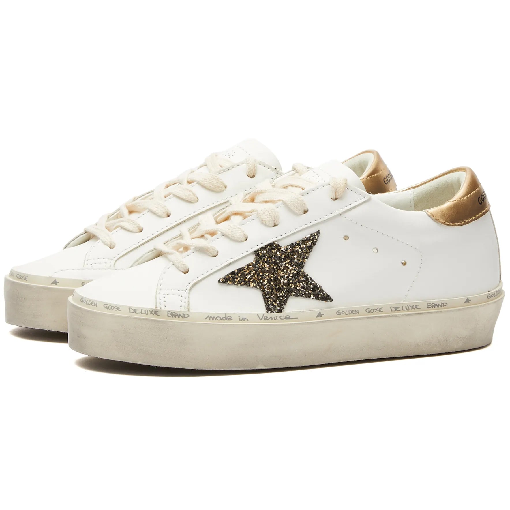 حذاء رياضي Golden Goose Hi Sar Leather، أبيض/أسود/ذهبي