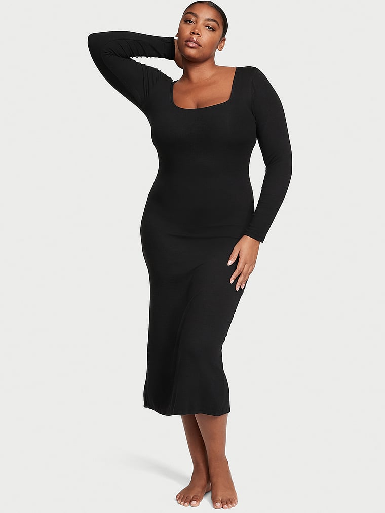 Victoria's Secret Ribbed Modal Long-Sleeve Slip Dress, Black