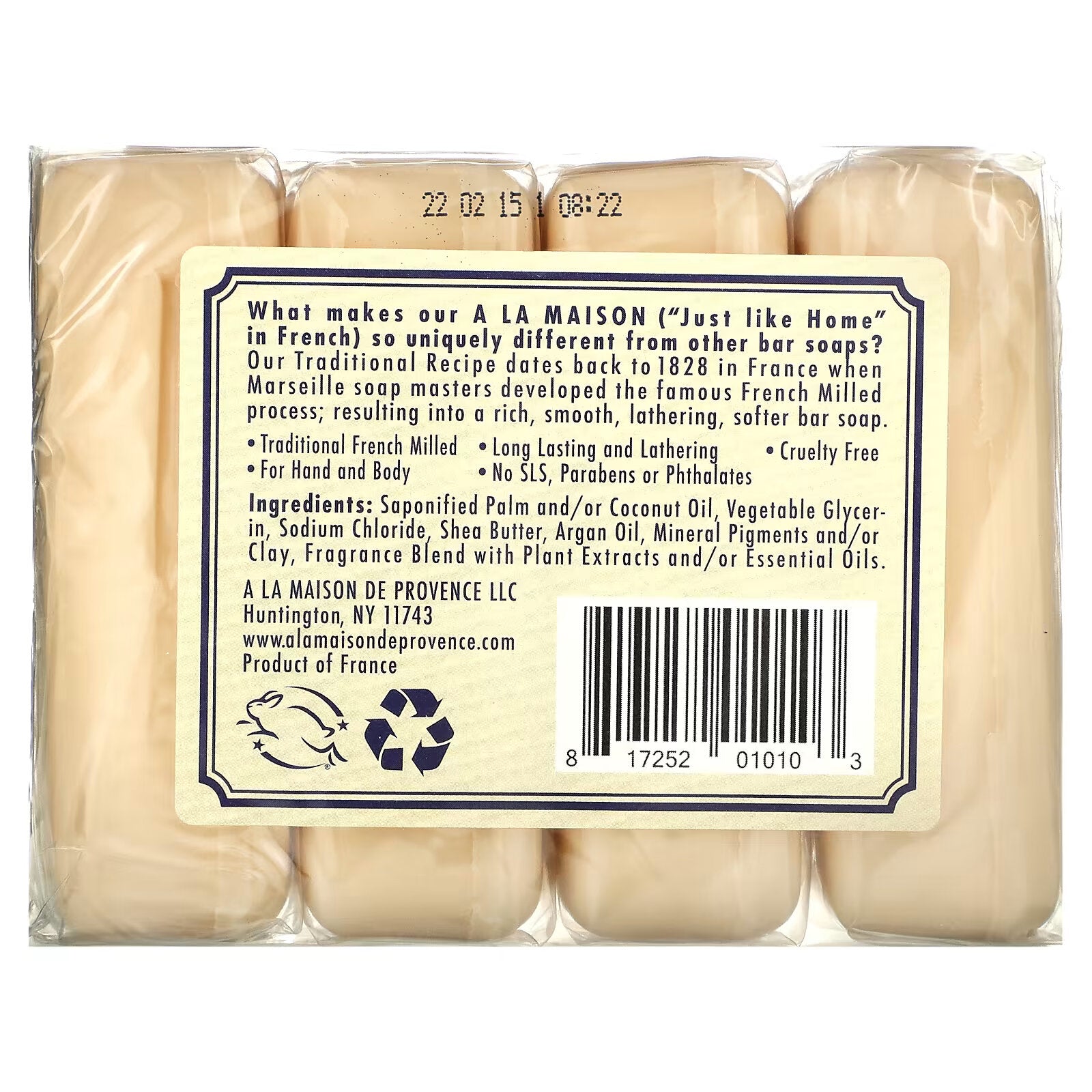 A La Maison de Provence, hand and body bar soap with lavender scent, 4 bars of 100 g (3 5 oz)