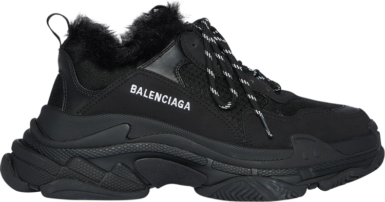 حذاء رياضي Balenciaga Wmns Triple S من الفرو الصناعي - أسود