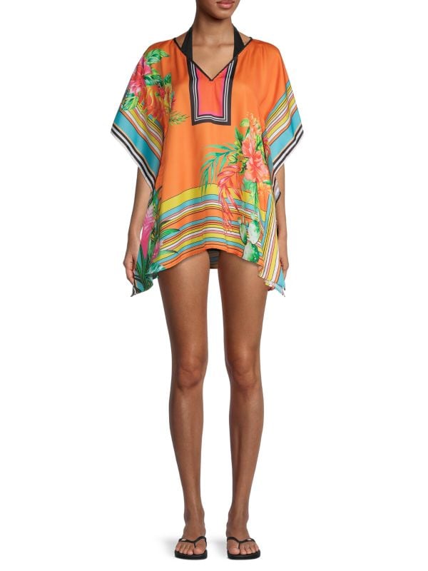 Ranee's Salmon Mixed Print Kaftan Cape