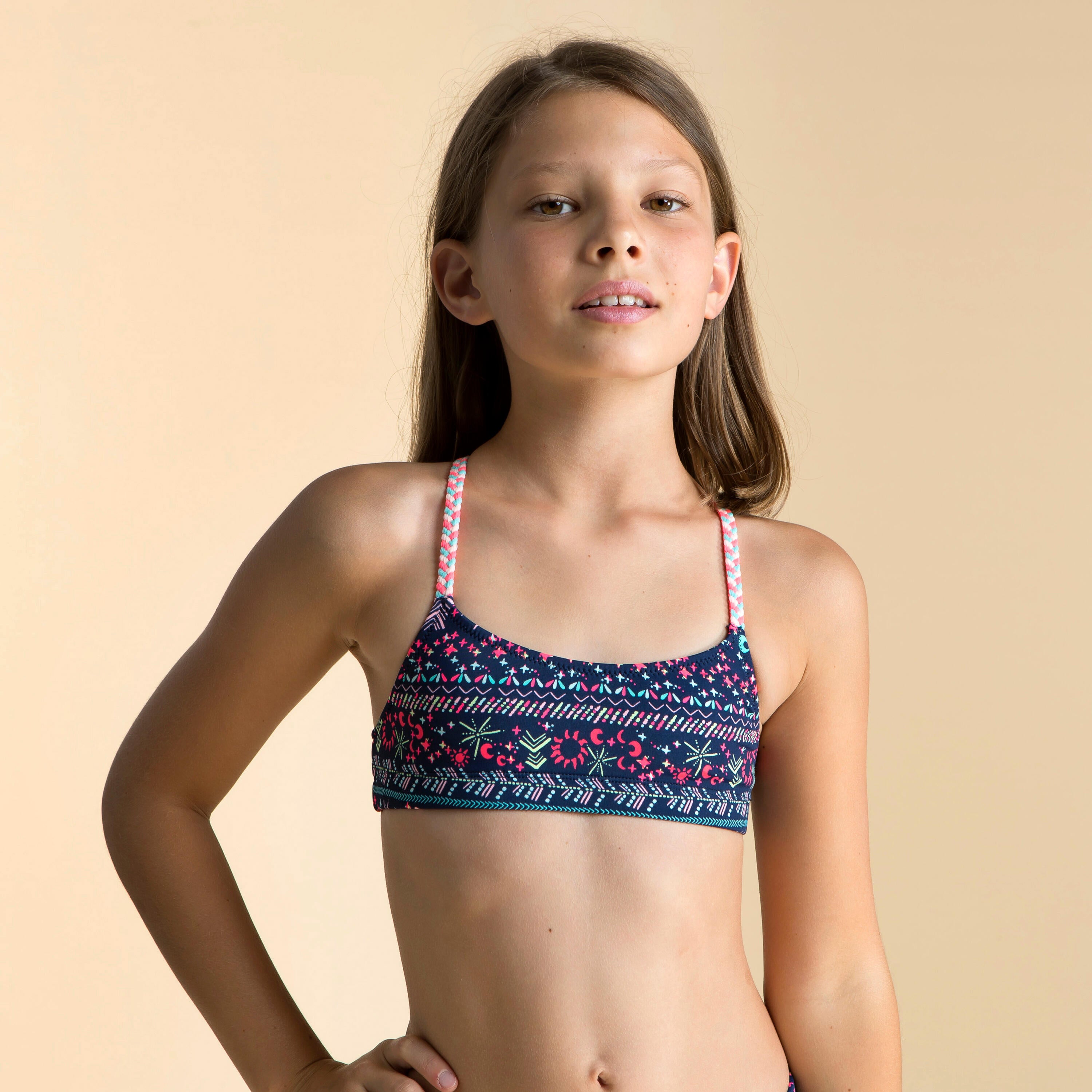 Girls swimsuit top white with LILA Nabaiji print