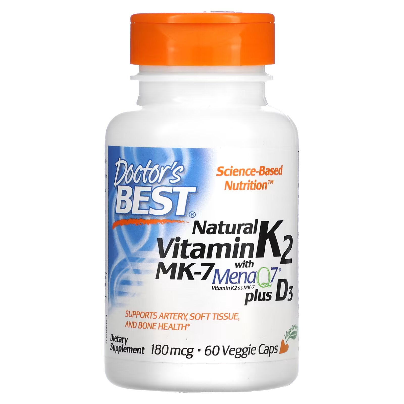 Doctor's Best Vitamin K2 MK-7 with MenaQ7 and Vitamin D3 180 mcg, 60 capsules