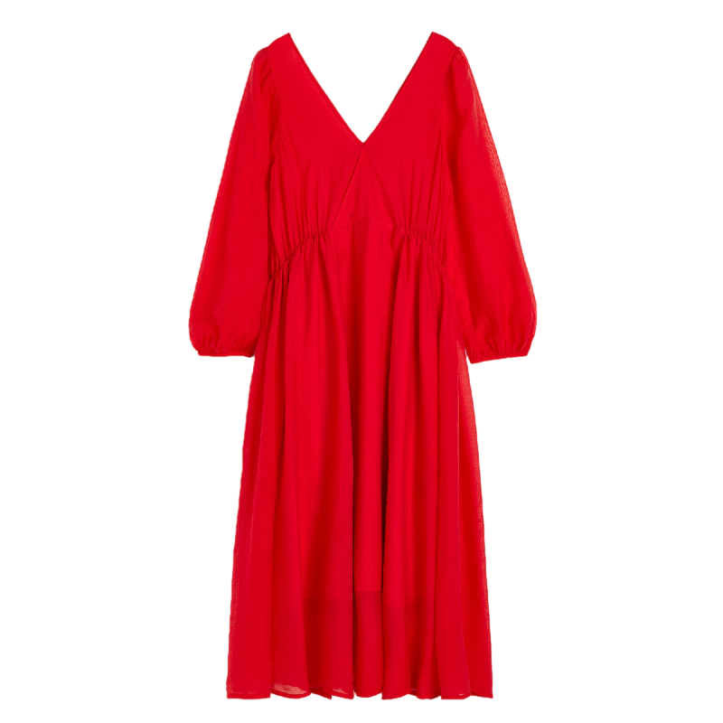 H&M Balloon-sleeved V-neck dress, red