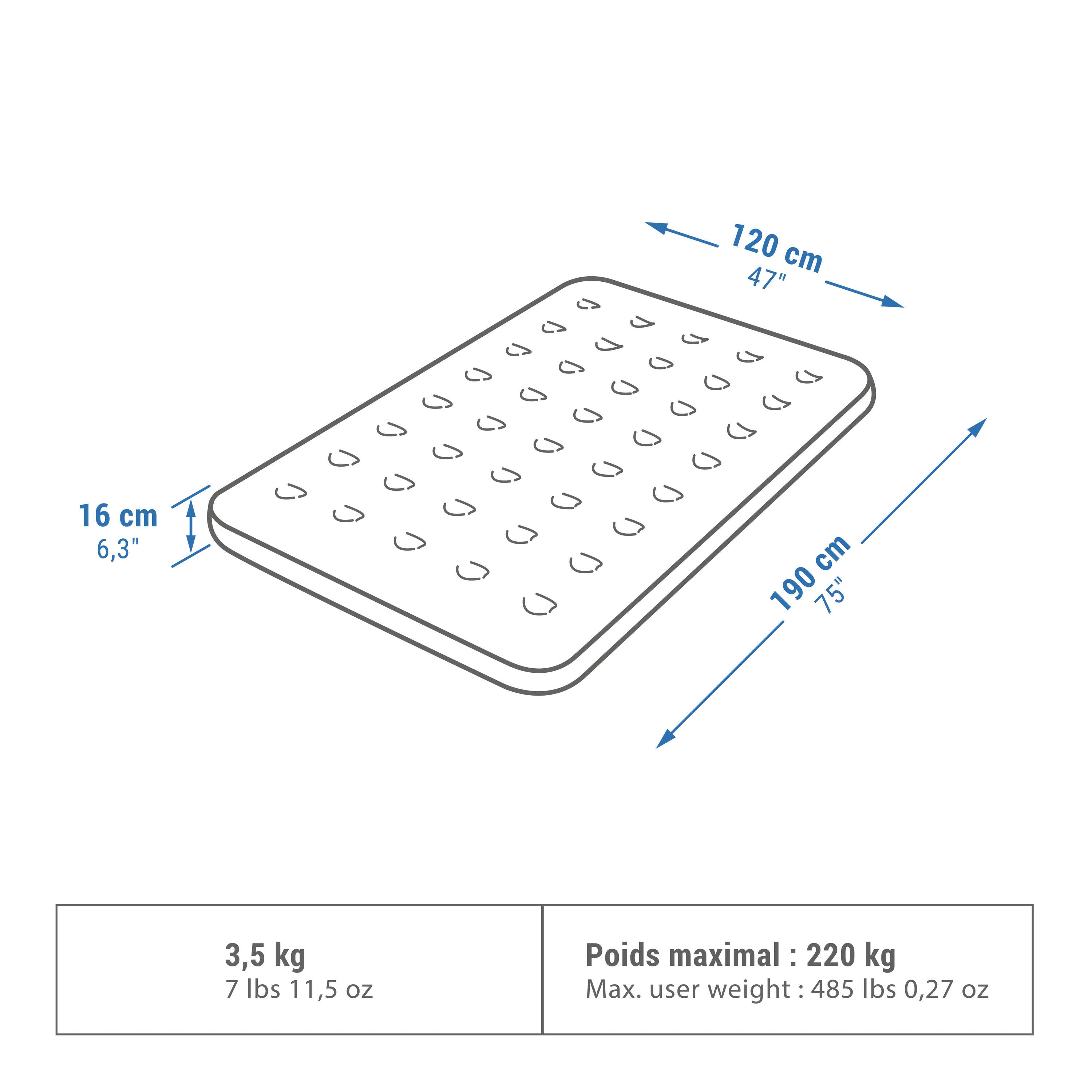 Quechua inflatable mattress for camping 2-seater 120 cm Air Basic, white