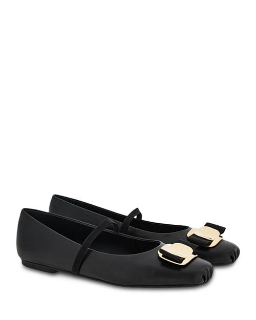 Zina Bow Mary Jane Ferragamo women's ballet flats, Black