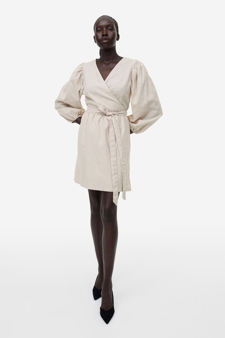 H&M linen blend wrap dress, light beige