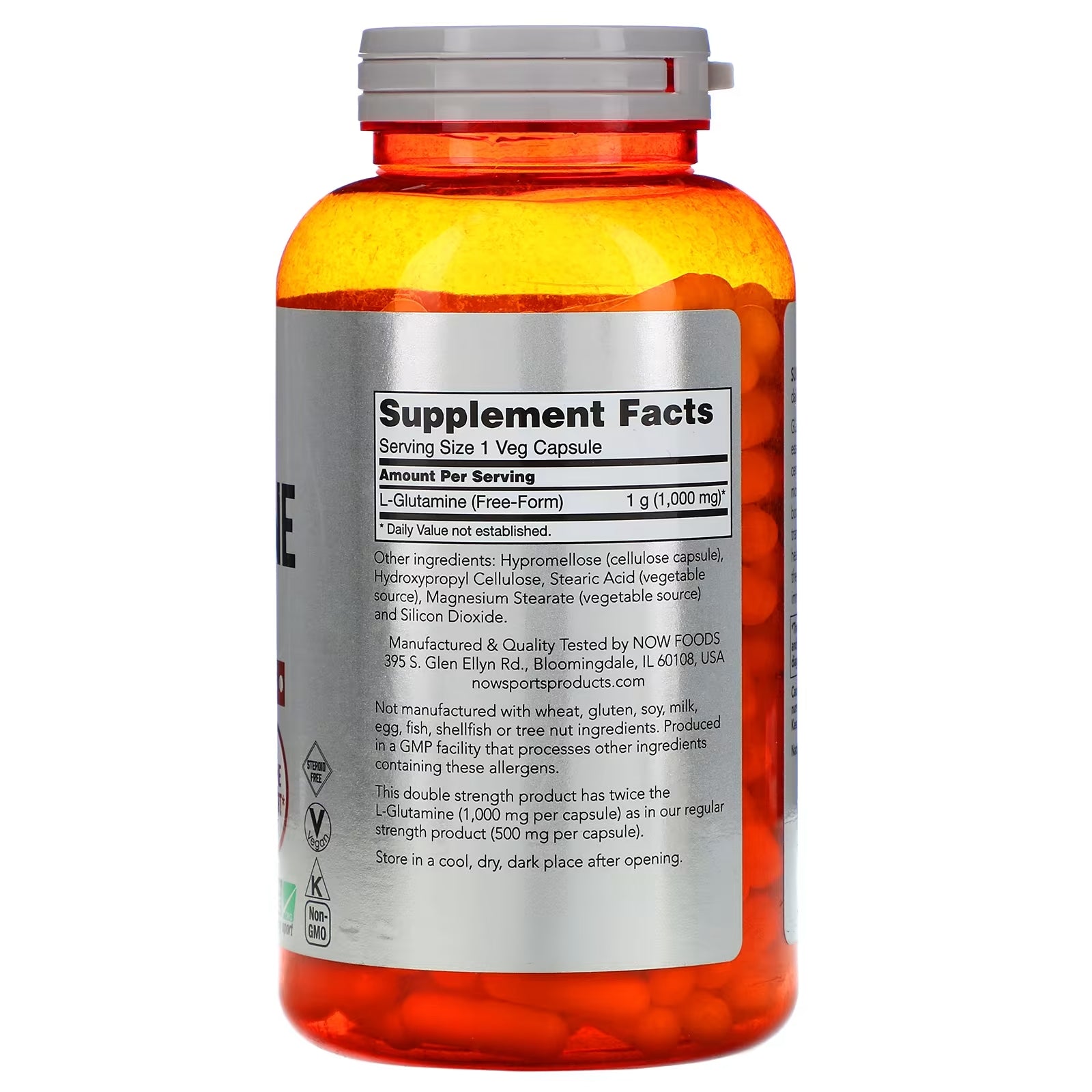 NOW Foods Sports L-Glutamine 1000 mg، 240 كبسولة نباتية