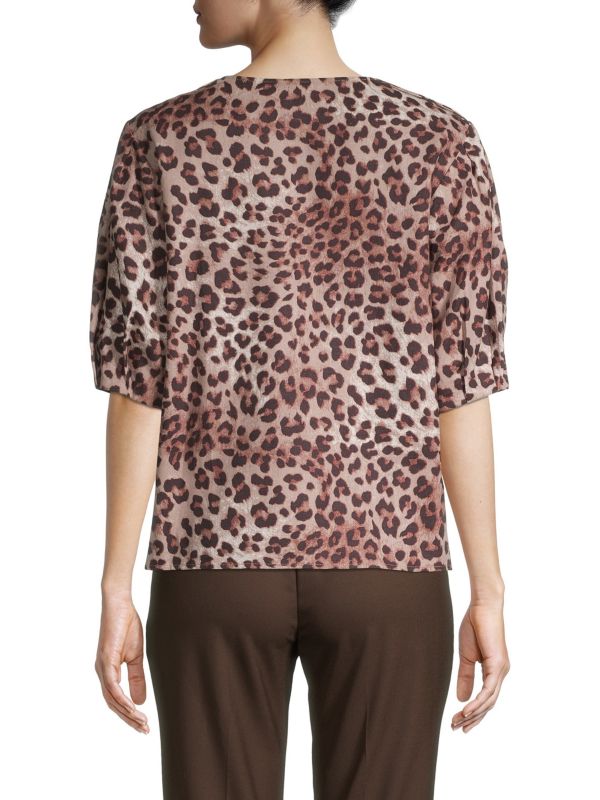 Rebecca Minkoff Devin Leopard Print Puff Sleeve Top, tan