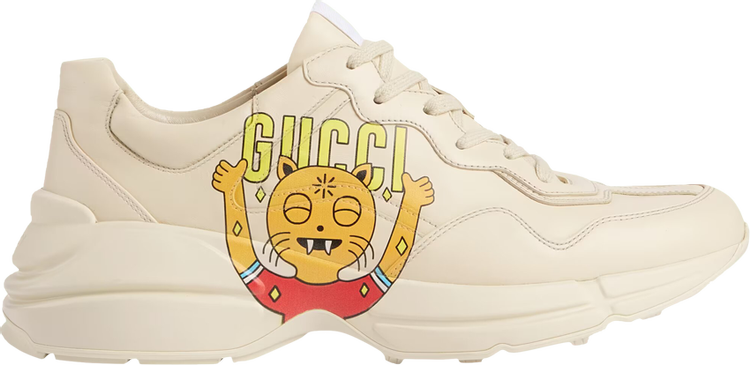 Gucci Rhyton Cat Print Sneakers, cream