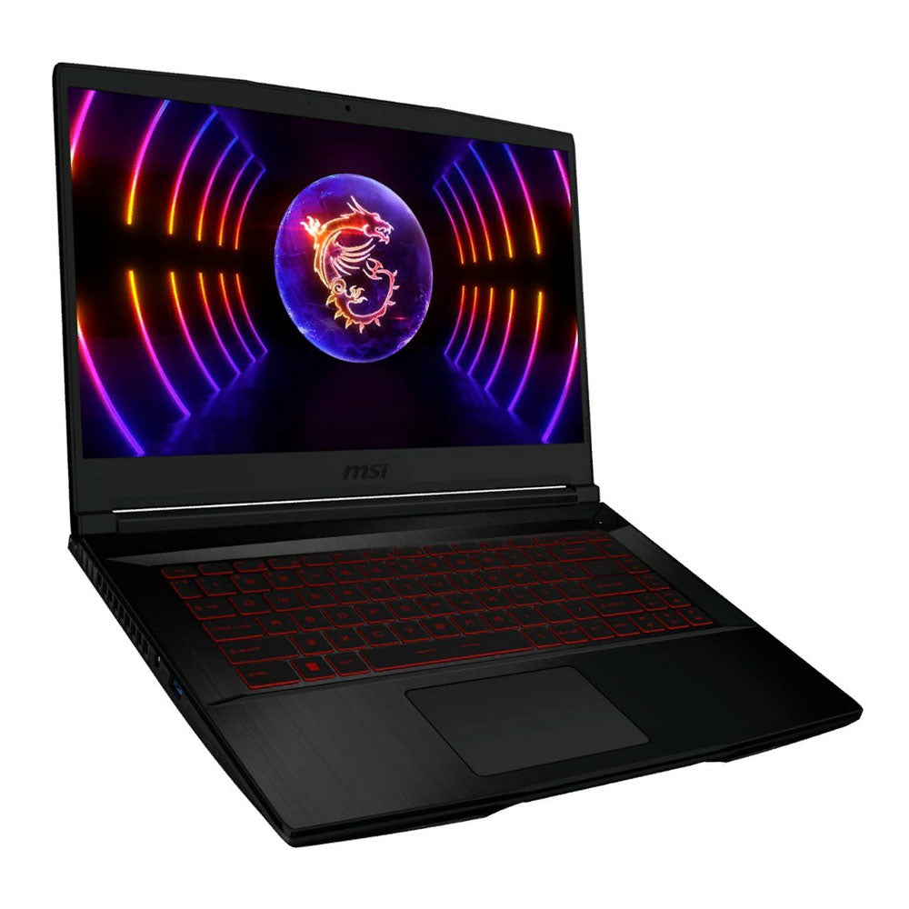 كمبيوتر محمول للألعاب MSI Thin GF63 مقاس 15 بوصة، شاشة FHD، 8 جيجابايت/1 تيرابايت، معالج i5-12450H، RTX 2050، 144 هرتز، لوحة مفاتيح إنجليزية سوداء