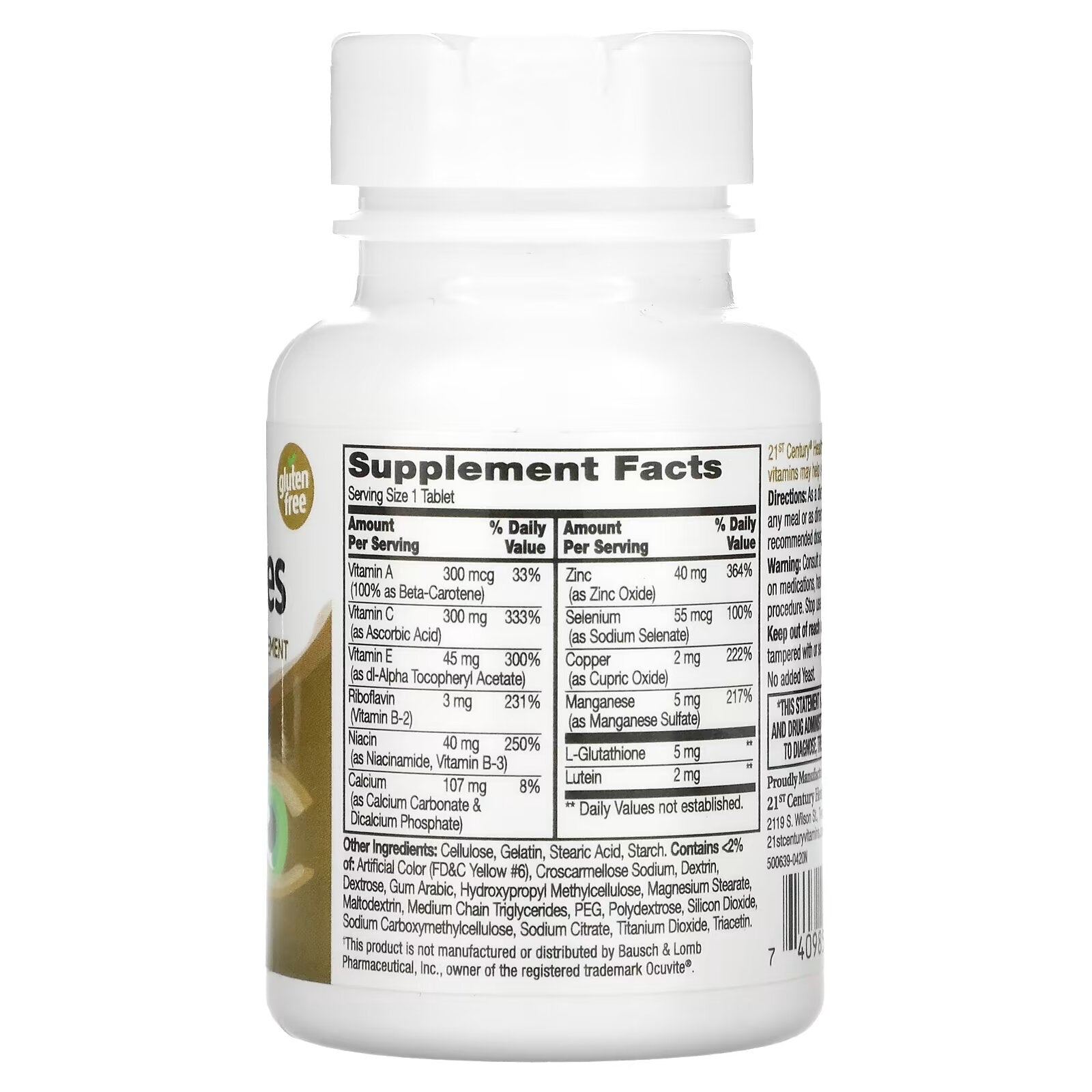 21st Century, Eye Health, Lutein, Zinc & Vitamin B, 36 Tablets