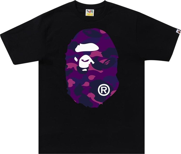 تي شيرت BAPE Color Camo Big Ape Head باللون الأسود/الأرجواني، أسود