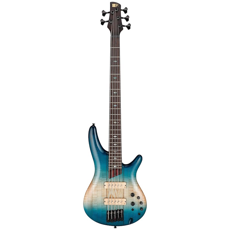 Ibanez SR5CMLTD SR 5 String Premium Bass Guitar, Caribbean Island, Low Gloss with cover