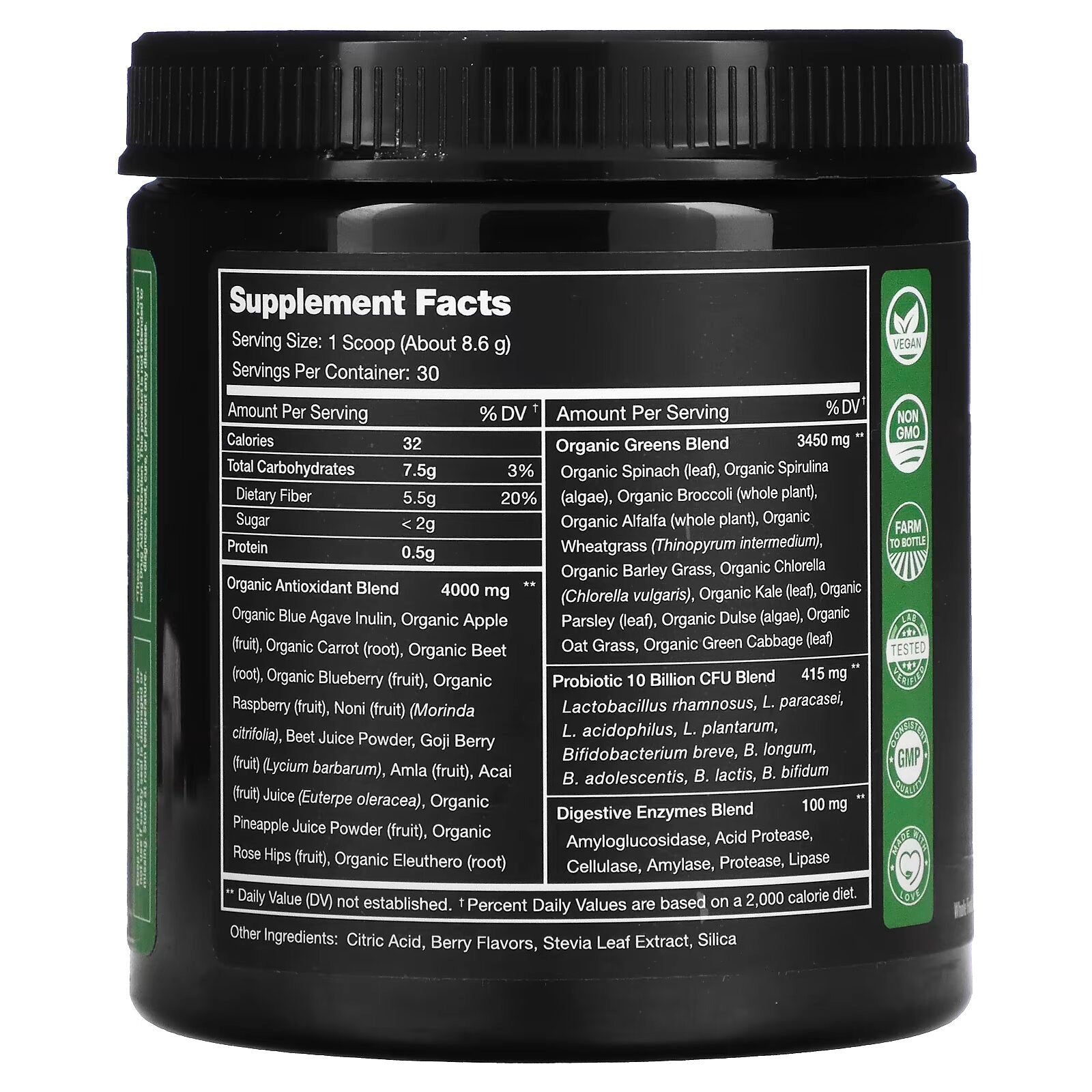 NutraChamps، Super Greens، التوت الطبيعي، 9.1 أونصة (258 جم)