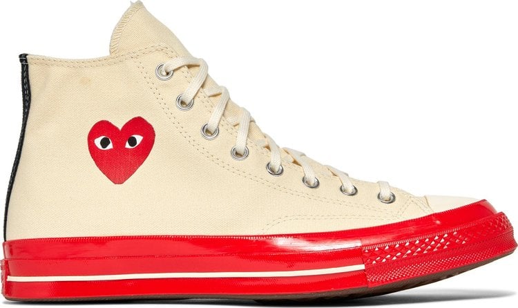 حذاء رياضي Converse Comme des Garçons Play x Chuck 70 High Pristine Red، كريمي