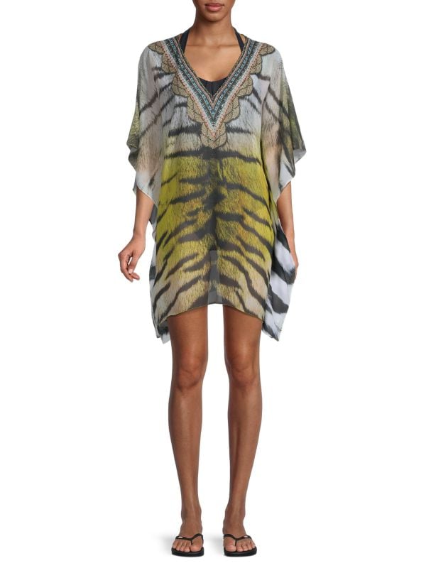 Ranee's White yellow tiger print cape