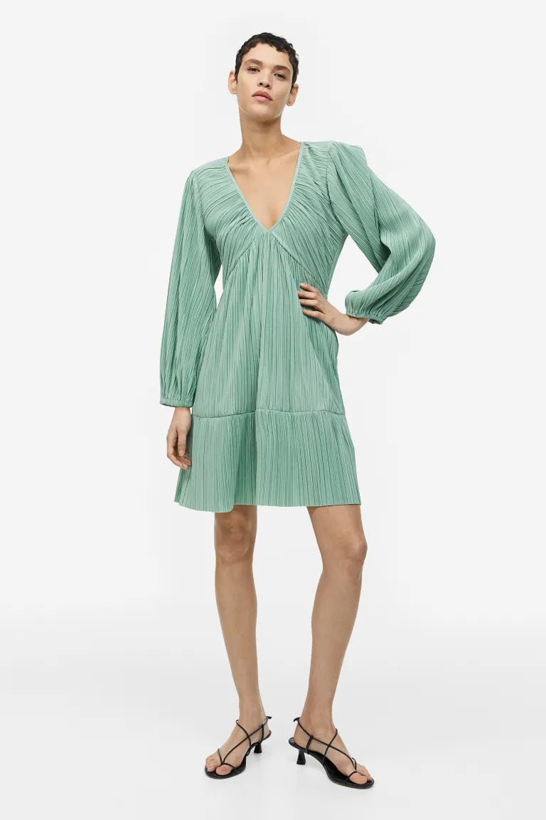 H&M Pleated Jersey Dress, Mint Green