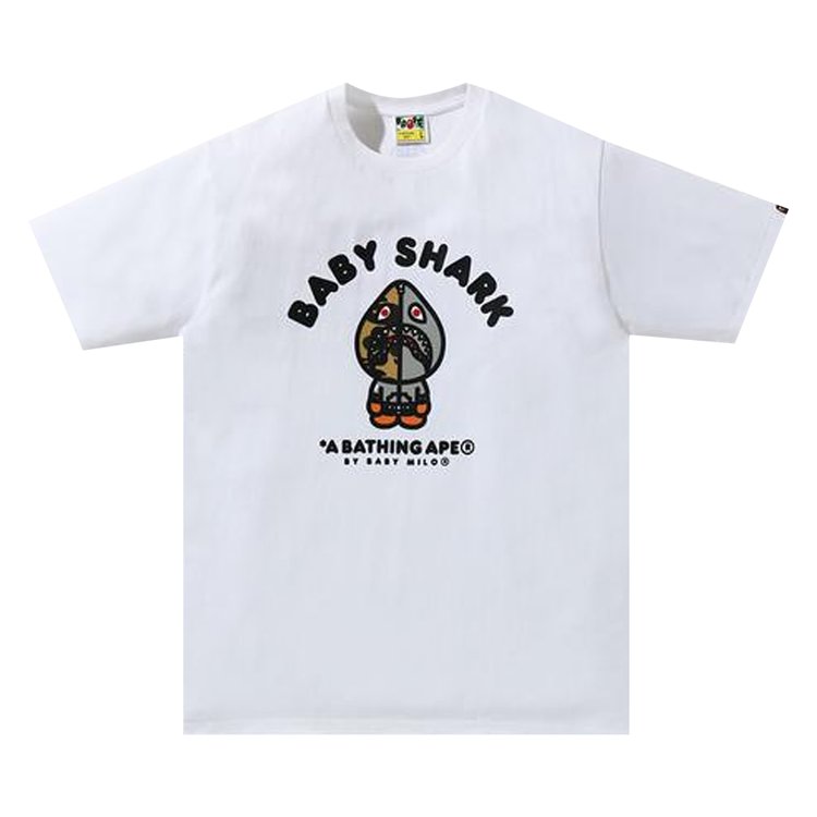 تي شيرت BAPE Baby Milo Shark College Tee باللون الأبيض/الرمادي، باللون الأبيض