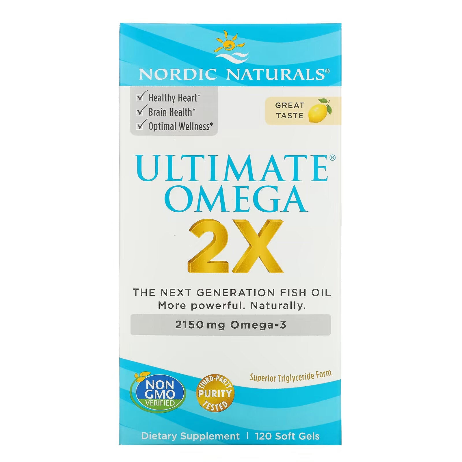 Nordic Naturals, Ultimate Omega 2X، ليمون، 1075 مجم، 120 كبسولة