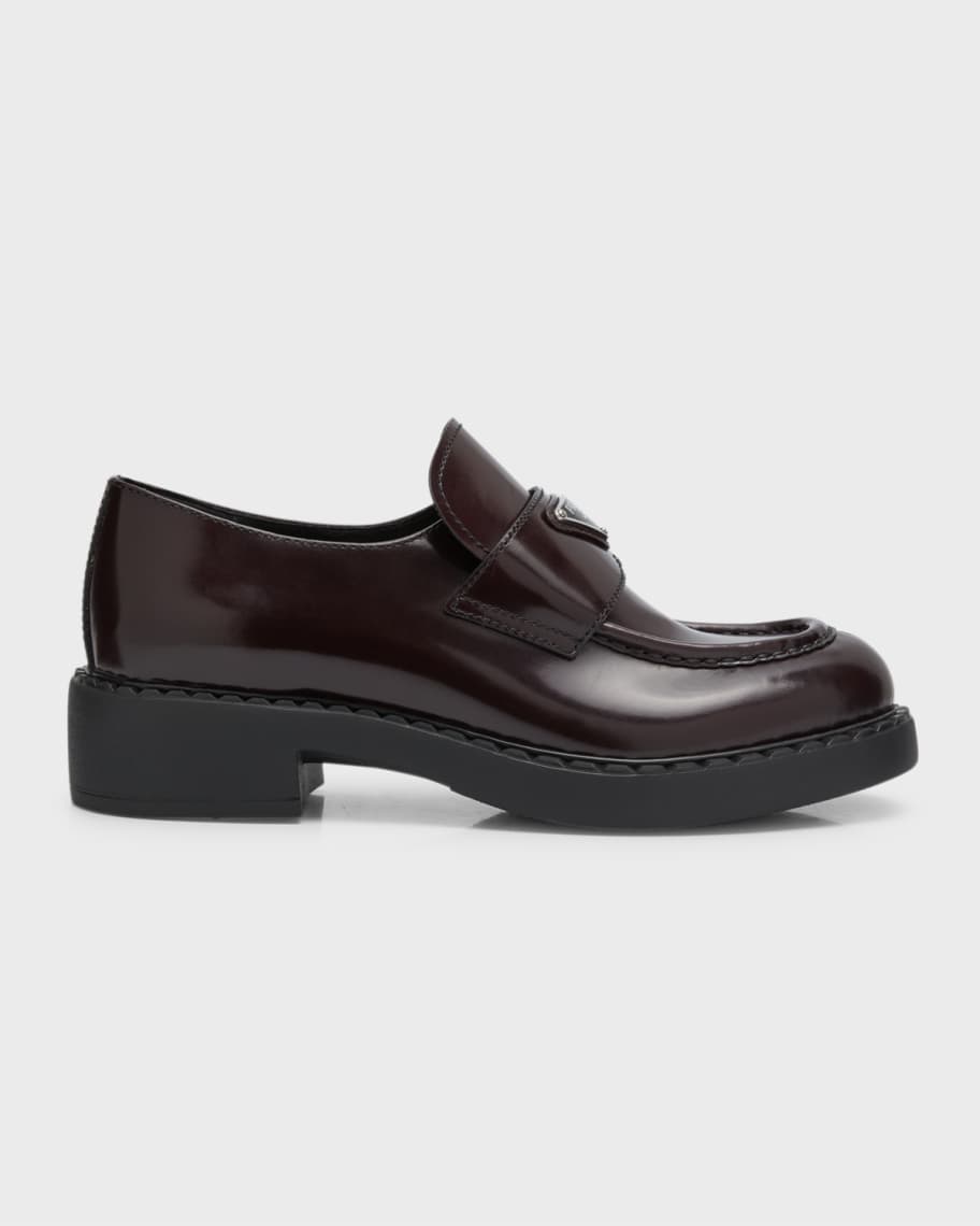 Prada leather loafers with triangle logo