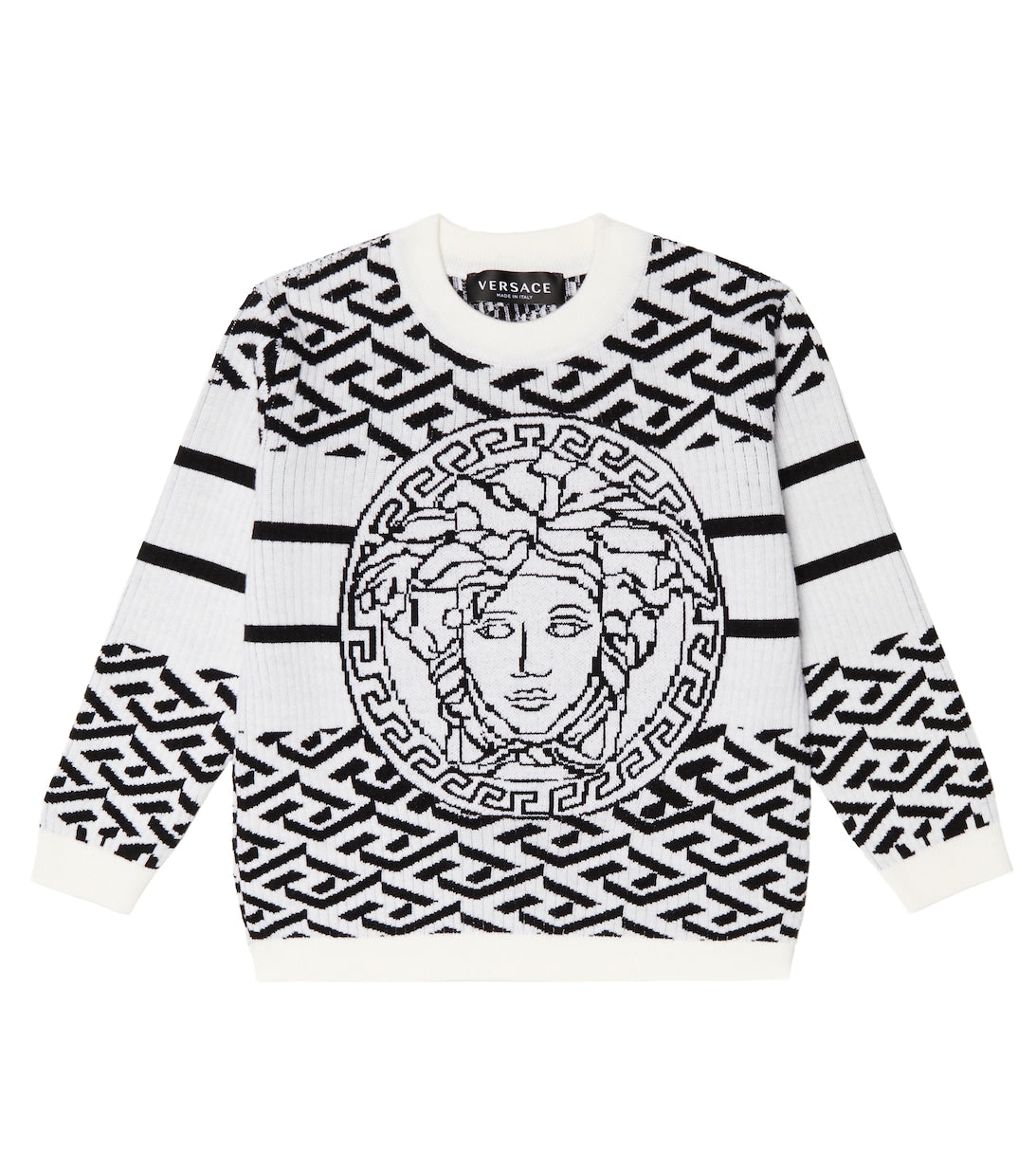 Wool intarsia sweater with Medusa Versace decor, white