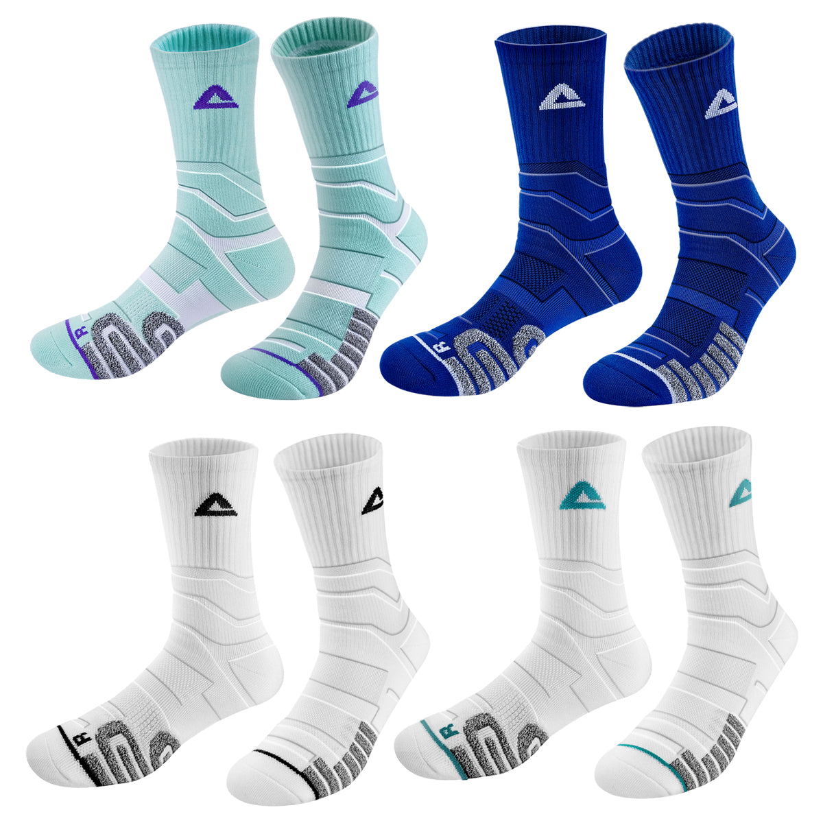 PEAK Unisex Basketball Socks White Black 2 + White Blue 2