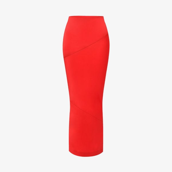 Colette House Of Cb Fitted Satin Midi Skirt, Red