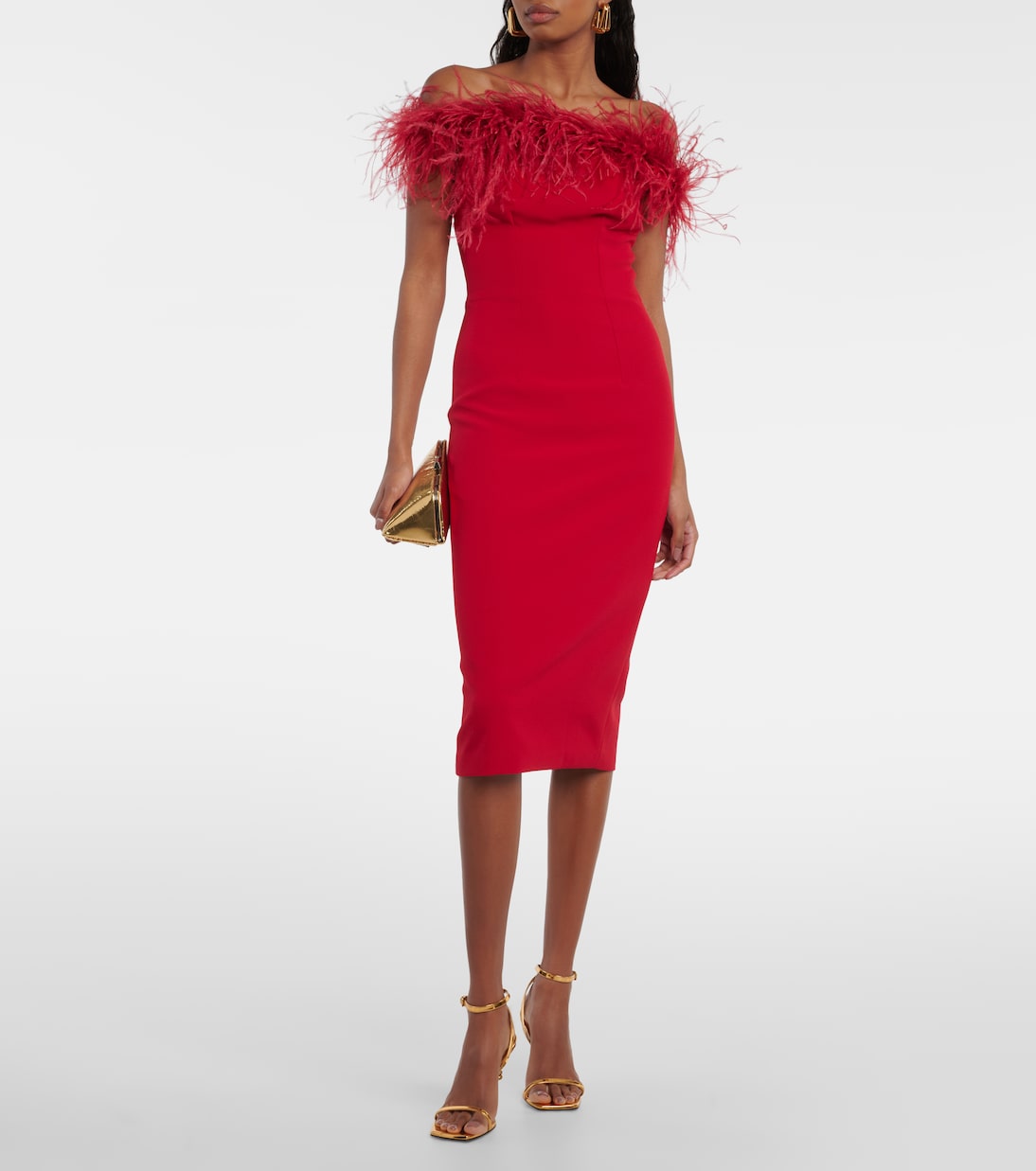 Starling midi dress with feather trim Safiyaa, red