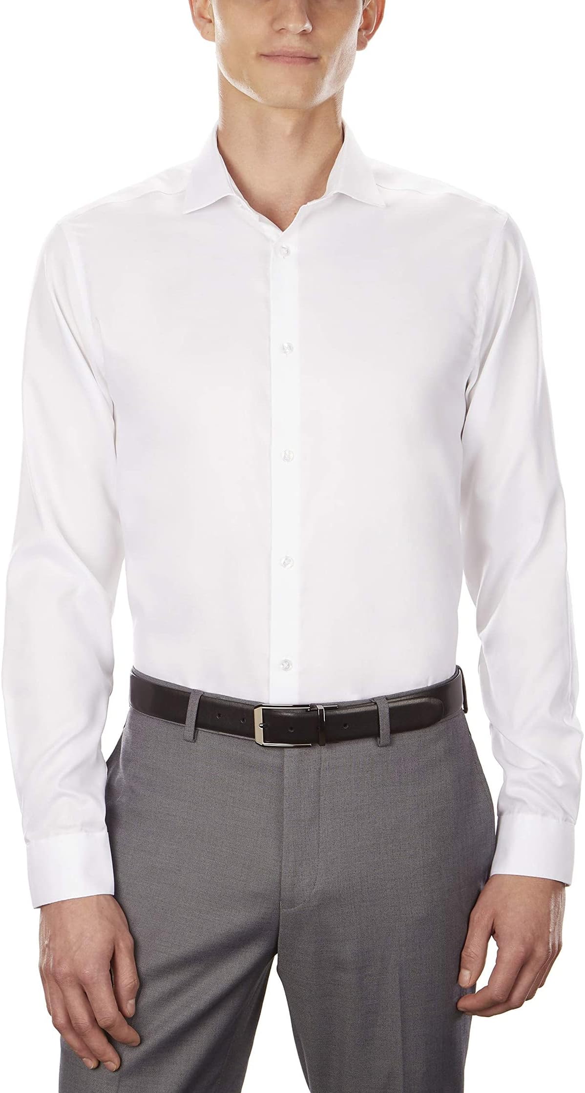 Men's Slim Fit Dress Shirt Without Iron elastic plain French cuff Calvin Klein, white